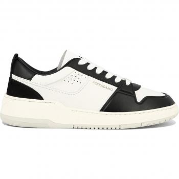 Ferragamo Men's Logo Leather Sneakers in Black, Size 10