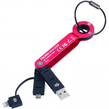 TROIKA WALKER – CBL01/RD – Cable del cargador y cable de transferencia de datos – cable USB – cable micro USB – adaptador Lightning adicional – aluminio – negro, rojo – TROIKA-original