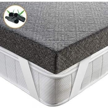 BedStory Topper Viscoelastico 90x190x7.5cm Topper Colchón con Carbón de Bambú Antiácaros y Transpirable Sobrecolchón Viscoelastico con Funda Desmontable y Lavable