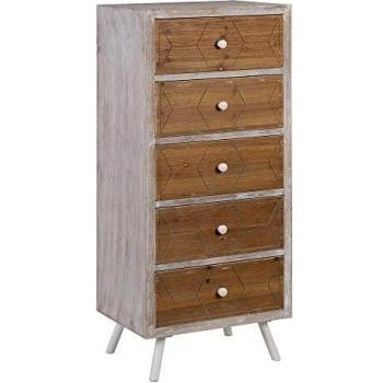 LOLAhome Sinfonier Blanco y Natural Tallado de Madera de Abeto de 50x35x112 cm
