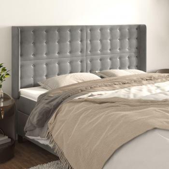 Cabecero con orejas de terciopelo gris claro 183x16x118/128 cm