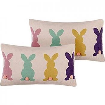 Juego de 2 cojines decorativos de algodón multicolor con diseño moderno de conejitos de Pascua 30 x 50 cm Clusia