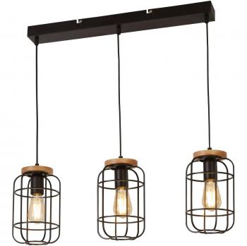 Lámpara colgante Cage II de 3 luces en negro mate y madera