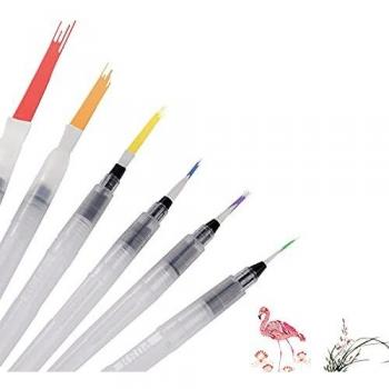 moinkerin 6 Piezas Pinceles Acuarela de Pintura Watercolor Brush Pen Water Paintbrushes Pincel de Agua Pincel brochas con Deposito Agua para Pinturas de Acuarela, Rotuladores, Pincel de escritura