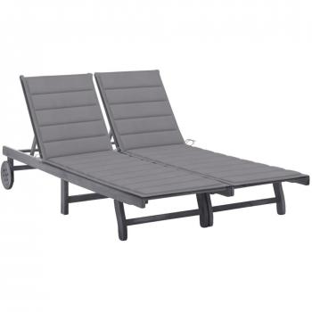 Tumbona de jardín para 2 personas con cojines de madera maciza de acacia en color gris