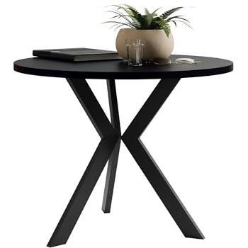 Mesa de Centro Redonda Dearborn 106, Aglomerado Laminado Negro, Diámetro 65cm, Altura 50cm