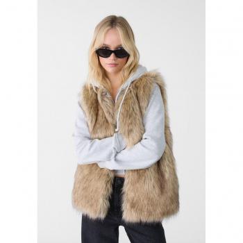 Stradivarius Beige Faux Fur Gilet Vest for Women Size M
