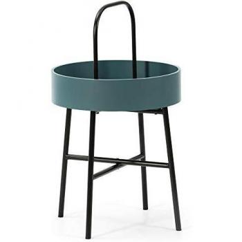 VS Venta-stock Mesa Auxiliar Mesa de Centro Redonda Jaipur con Tapa de MDF Azul y Estructura metálica en Color Negro Mate/DIAMETRO: 40 cm