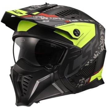 LS2 OF606 Drifter Devor Casco Convertible Jet Modular Negro Mate-Amarillo Hi-Vis
