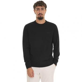 Hugo Boss Men's Regular Fit Black Knit Sweater with Logo Embroidery