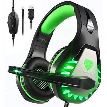 Pacrate Stereo Gaming Headset for PS4, PS5,Xbox Series X,Xbox One, PC with Noise Cancelling Mic - Wired Headset - Soft Memory Over Ear PS4 Headset with LED Light for Mac, Laptop, Nintendo Switch