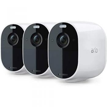 Arlo Essential Spotlight, 3 cámaras de vigilancia exterior WiFi 1080p, detector de movimiento, visión nocturna, audio bidireccional, con una prueba gratuita de 90 días de Arlo Secure, Blanco