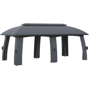 Outsunny Cenador de Jardín 3x6 m Gazebo Exterior con Doble Techo y Mosquiteras Gris Oscuro
