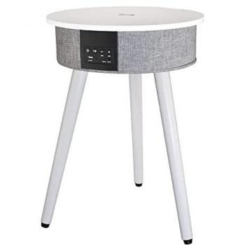 Mesa Altavoz Bluetooth Portátil de Madera 15W con Base de Carga Inalámbrica Qi, Puerto USB y Batería de 2600 mAh - Color Blanco