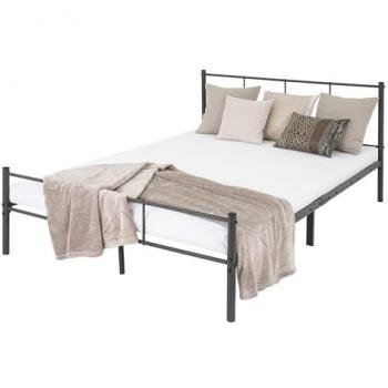 Cama Metálica Antracita 160x200 cm con Marco de Acero y Cabecero, Somier Incluido