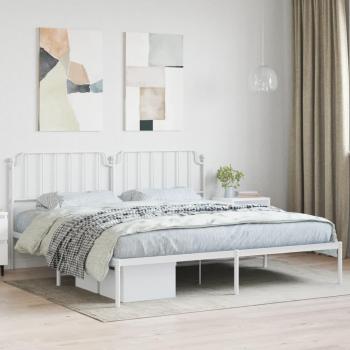 vidaXL Metal Bed Frame without Mattress with Headboard White 193x203cm