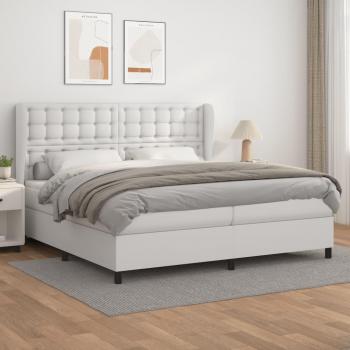 Cama box spring con colchón de cuero sintético blanco 200x200 cm