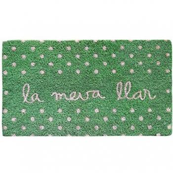 Laroom Felpudo diseño La Meva Llar, Jute & Base Antideslizante, Verde, 40x70x1.8 cm