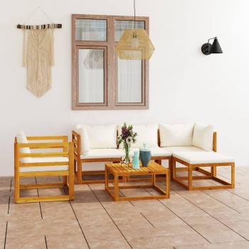 6-Piece Cream Cushioned Garden Lounge Set in Solid Acacia Wood