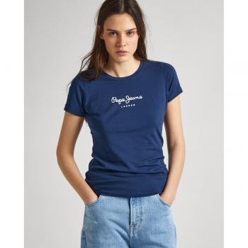 Pepe Jeans New Virginia SS Camiseta para Mujer, Color Marino, con Logo Estampado, Manga Corta