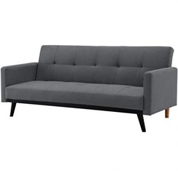 Sofá Convertible 3 Plazas León en Tela Gris Oscuro con Pies Negros - Diseño Moderno y Cómodo