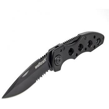 Wolfcraft 4289000 Navaja Para Ocio, Con Hoja Plegable Y Filo Liso Y Dentado