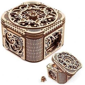 UGEARS Cofre del Tesoro con Llave - Caja Joyero kit modelo mecánico Puzzle de Madera 3D Rompecabezas