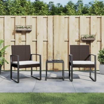3-Piece Brown PP Rattan Garden Dining Set with Cushions