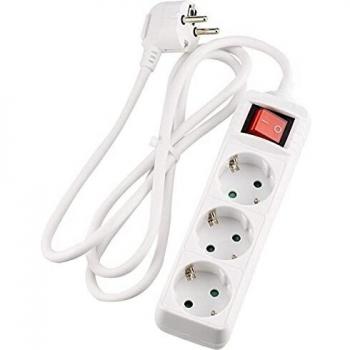 Regleta Múltiple 3 Tomas con Interruptor Iluminado 1.4m Blanca