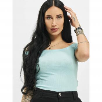Urban Classics Women's Off Shoulder Ribbed T-Shirt in Seablue - XL