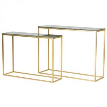 Set de 2 Consolas de Metal y Mármol Verde/Dorado, Dimensiones 100x30x75 cm y 91x26x66 cm