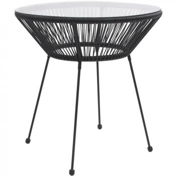 vidaXL Garden Dining Table Black Ø70x74 cm Rattan and Glass
