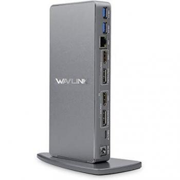 WAVLINK Ultra HD/5K USB 3.0 & USB C Universal Docking Station, 2 x 5k Display Port DP Puerto，2 x 4k HDMI, Gigabit Ethernet, Puerto Audio+Micrófono,4 Puertos USB 3.0, 2 Puertos USB C, Cables USB 3.0/C