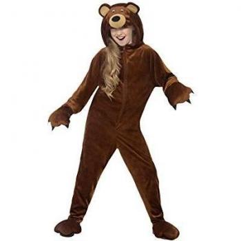 Smiffys-44563L Disfraz de Oso, Traje Entero con Capucha, Color marrón, L-Edad 10-12 años