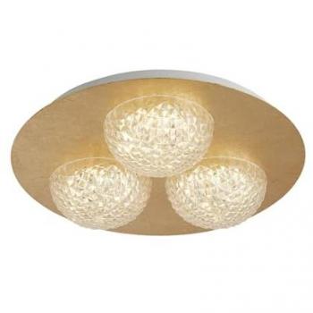 Plafón LED Celestia Acero Claro 3 bombillas 7,7cm, diseño redondo, acabado en hoja de oro con acrílico transparente, potencia de 6,5 W y temperatura de color de 3000
