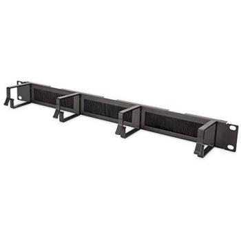 1U cable management panel with brush entries 4x aluminum cable rings 44x60 mm, black