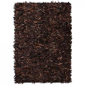 vidaXL Alfombra Shaggy Peluda de Cuero Auténtico 80x160cm Marrón Decoración