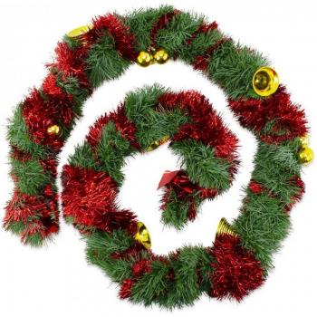 Guirnalda Trenzada de Navidad 280cm con Campanas y Adornos Rojos y Dorados