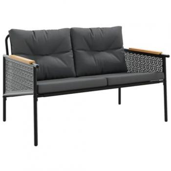Banco de jardín con cojines acero negro 116 cm