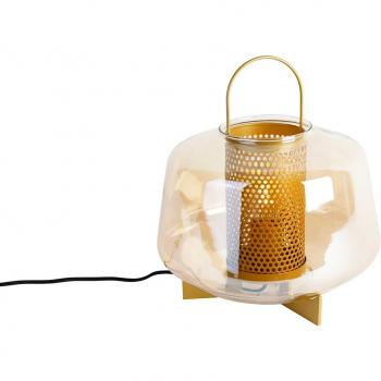 Lámpara de mesa Art Deco dorada con vidrio ámbar 30 cm - Kevin QAZQA Lámpara de mesa vidrio oro/latón