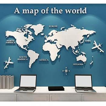 Mapa Del Mundo 3D Cristal Tridimensional Pegatinas De Pared Oficina Estudio Sala De Estar Sofá Fondo Tatuajes de Pared Decoración de Pared