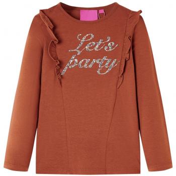 Camiseta para Niños de Manga Larga Estampado Purpurina Color Coñac 140