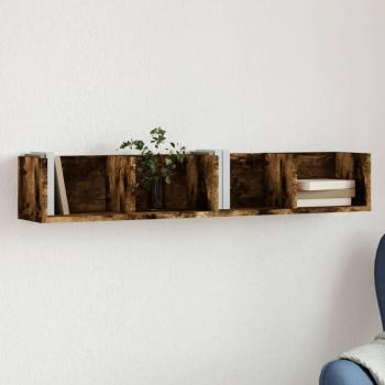 Mueble de pared de madera de ingeniería 99x18x16,5 cm en Blanco, Negro y Roble Sonoma, Mueble de Almacenaje Estantería para Oficina, Estudio y Dormitorio