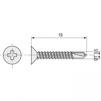 Tornillo broca rosca chapa cabeza plana DIN 7504-P zincado largo rosca chapa 19mm diámetro rosca chapa 3.5mm (caja 1000 unidades)
