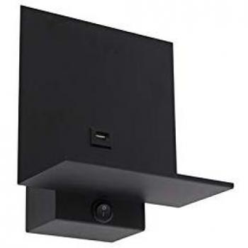 Aplique moderno negro USB de acero rectangular, adecuado para LED, máx. 1 x 40W - FLERO