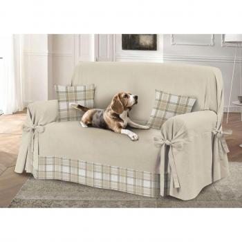 Funda de Sillón Antideslizante con Tiras Beige 90/105x85/90x85/92 cm