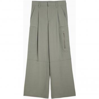 Ami Paris Women's Acetate And Viscose Wide Trousers in Green | Size XS | FTR301AC0009