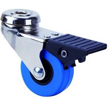 Rueda para Muebles Auxiliares Giratoria con Freno, RUEDAS ALEX - BD PUA, Fijación de Agujero, Aro de Poliuretano inyectado blando, Ø 60 mm