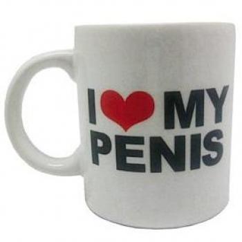 Blue Q Taza de Desayuno, diseño con Texto I Love my Penis