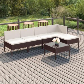 6-Piece Brown Poly Rattan Garden Lounge Set with Cushions